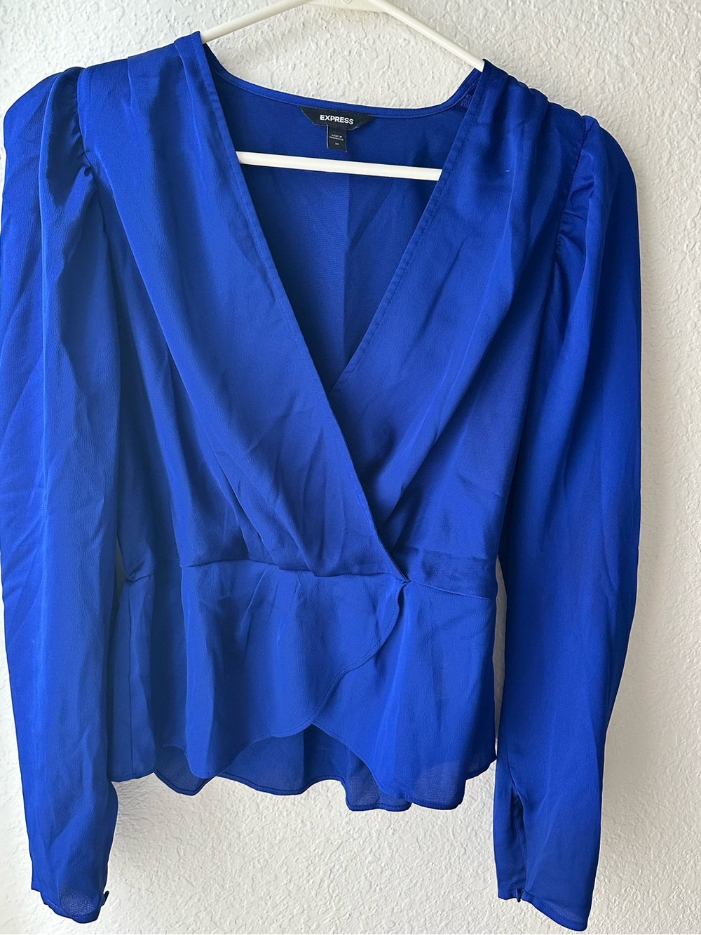 Express Cobalt Blue Wrap Blouse with V-Neck